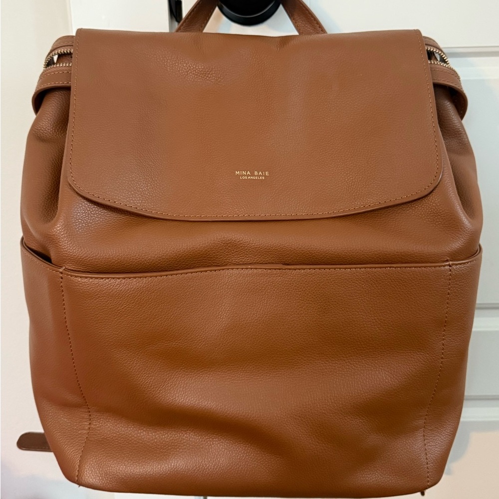 Mina Baie Kinney Full Backpack Diaper Bag (Real Leather, Not Vegan)